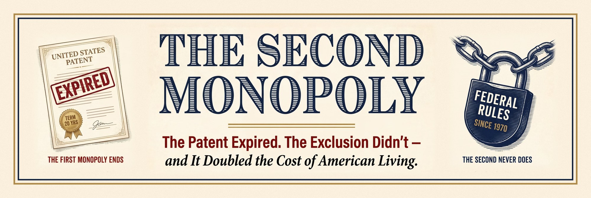 The Second Monopoly &mdash; The Patent Expired. The Exclusion Didn&rsquo;t &mdash; and It Doubled the Cost of American Living.