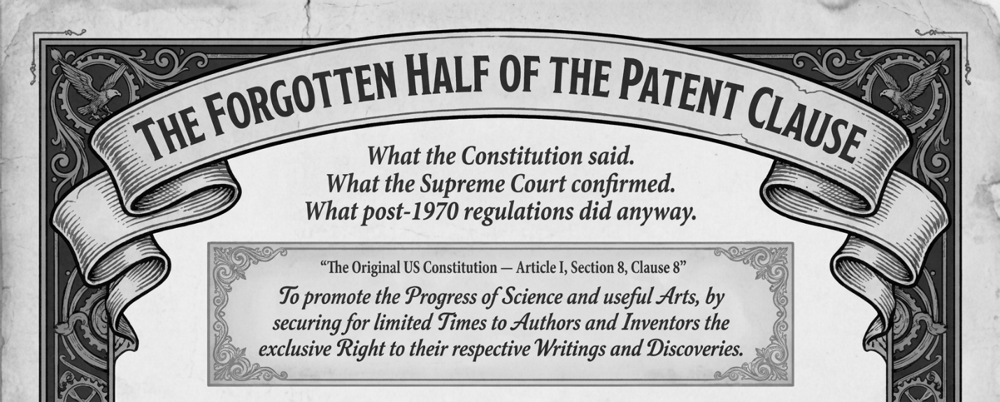 Article I, Section 8, Clause 8 — the Patent Clause, whose public half was forgotten after 1970.